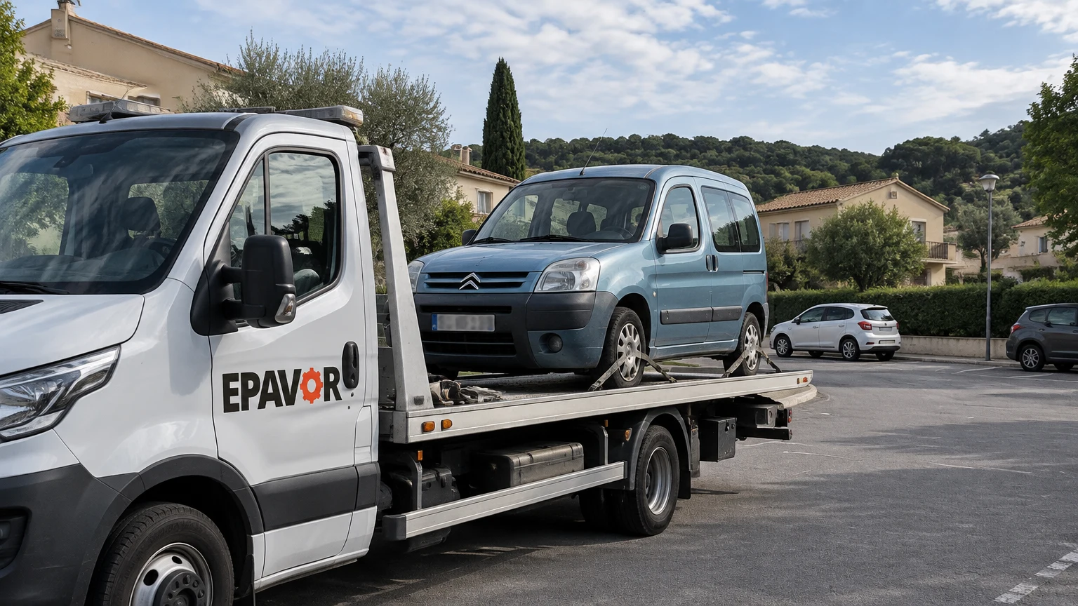 Illustration d’un enlèvement d’épave à Montarnaud avec une dépanneuse — service d’épaviste.