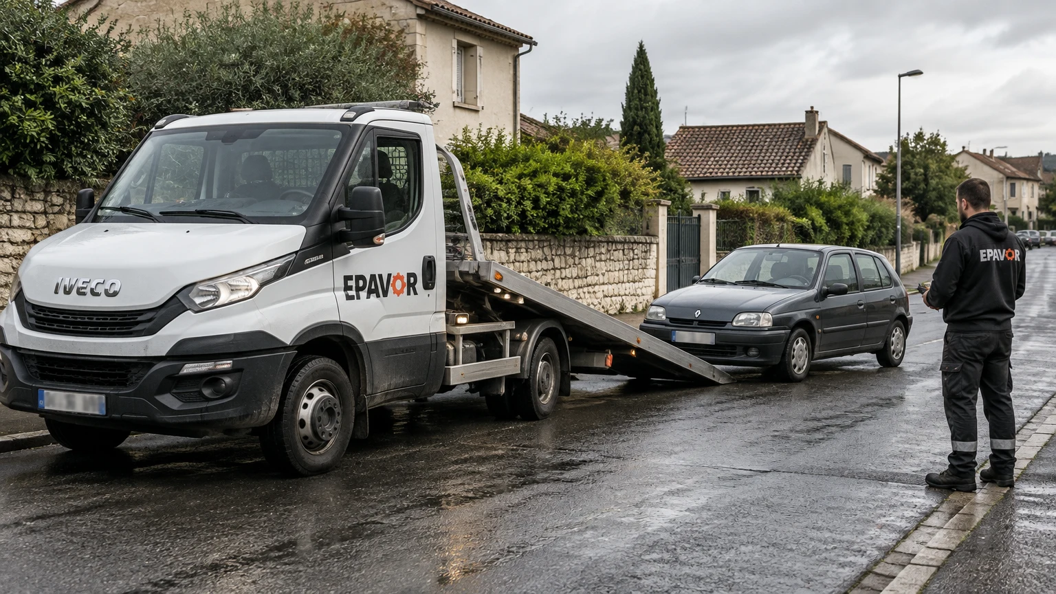 Illustration d’un enlèvement d’épave à Montayral avec une dépanneuse — service d’épaviste.