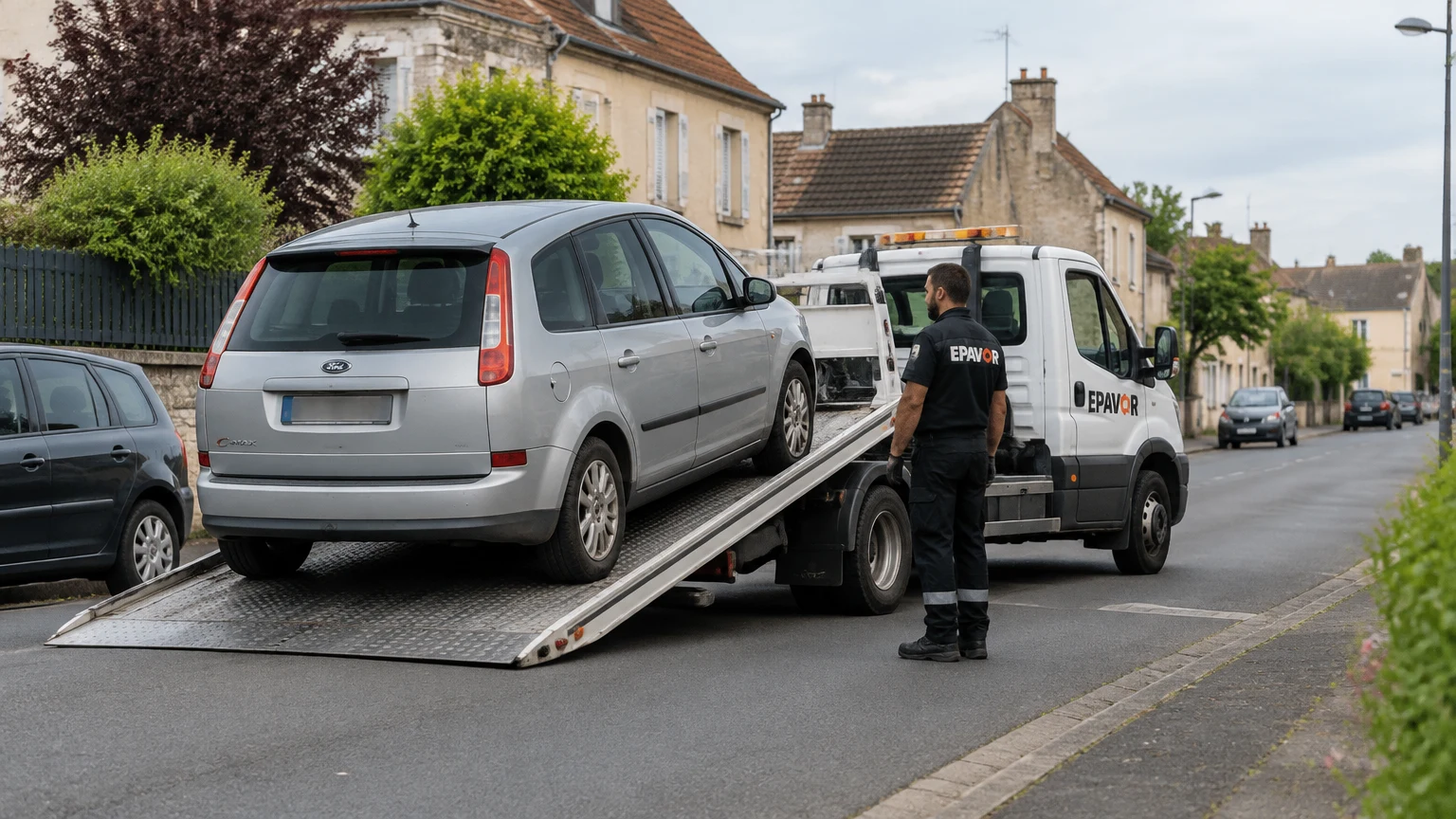 Illustration d’un enlèvement d’épave à Montmirail avec une dépanneuse — service d’épaviste.