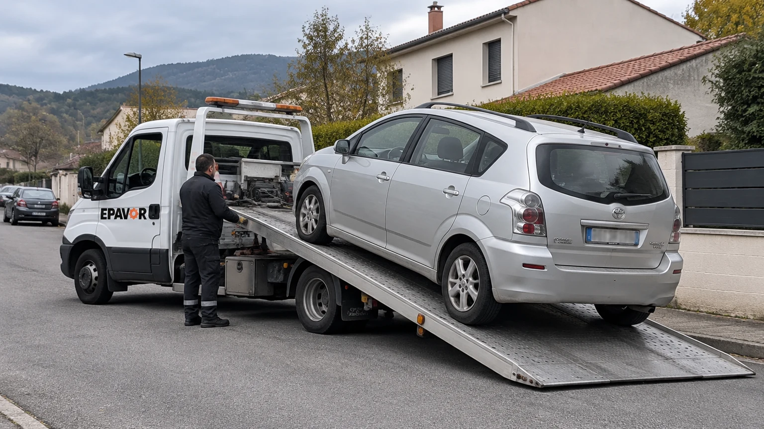 Illustration d’un enlèvement d’épave à Montréjeau avec une dépanneuse — service d’épaviste.