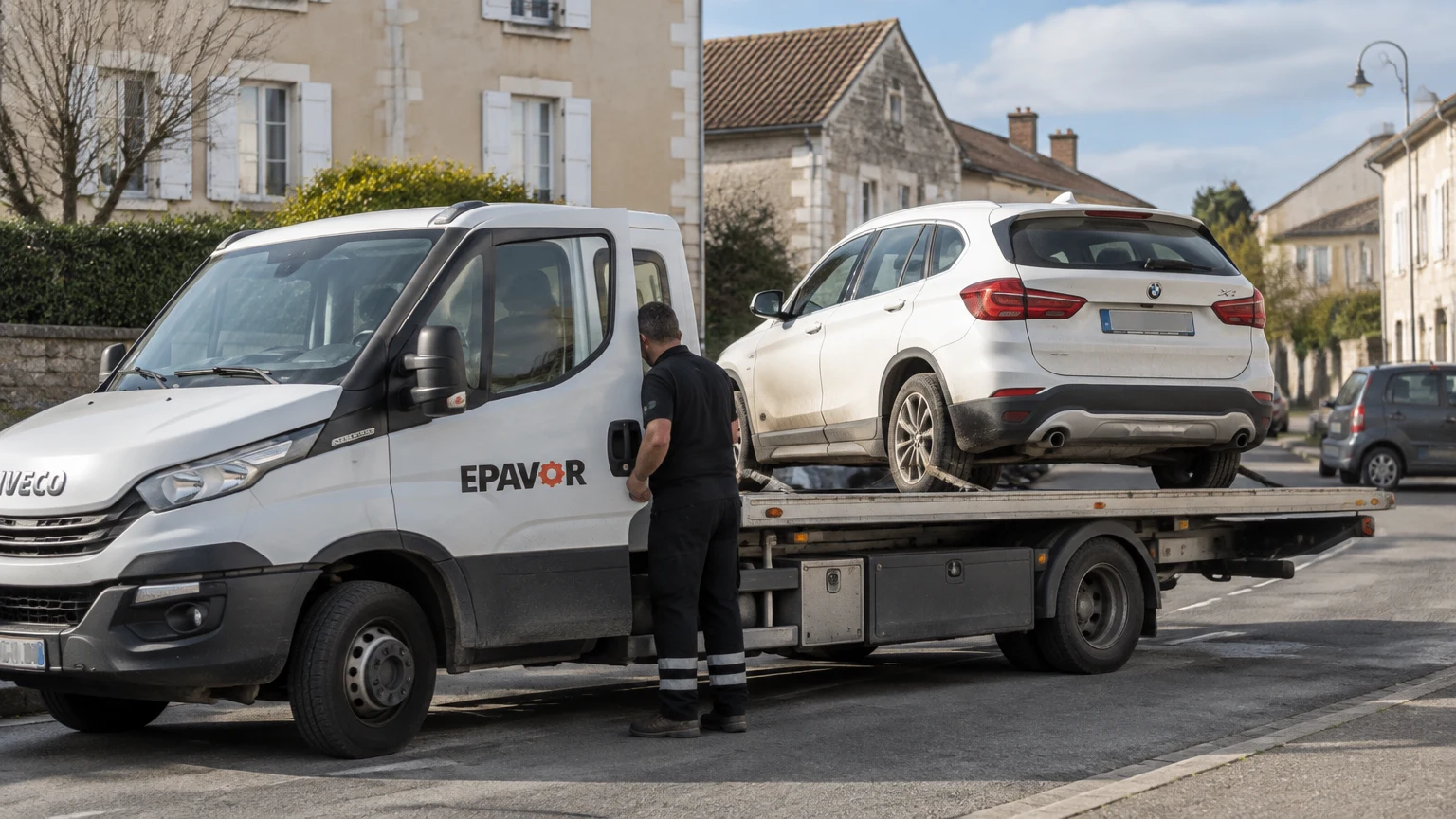 Illustration d’un enlèvement d’épave à Morlaàs avec une dépanneuse — service d’épaviste.