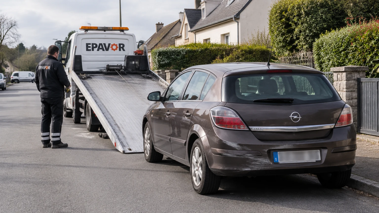 Illustration d’un enlèvement d’épave à Muzillac avec une dépanneuse — service d’épaviste.