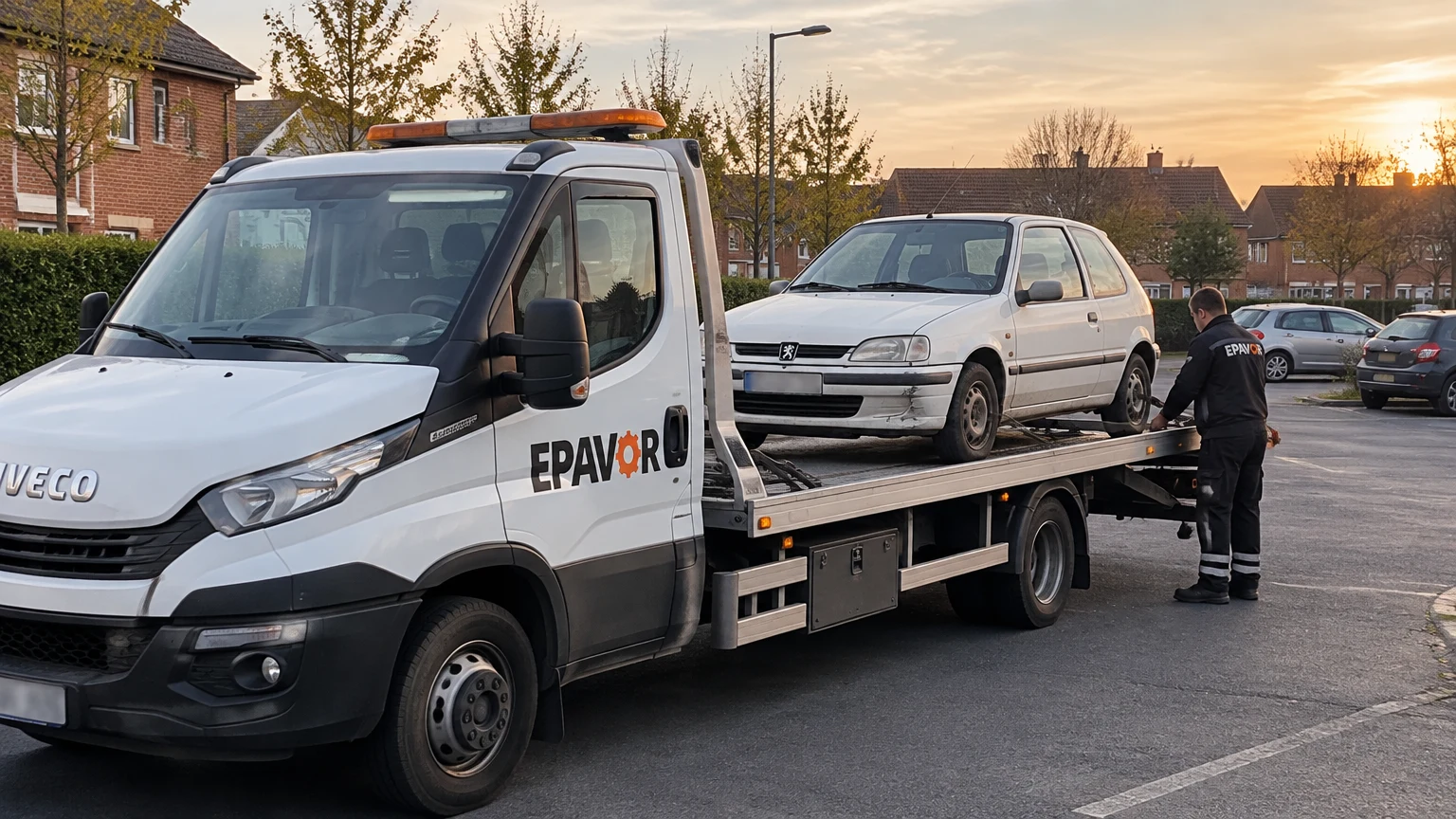 Illustration d’un enlèvement d’épave à Orchies avec une dépanneuse — service d’épaviste.