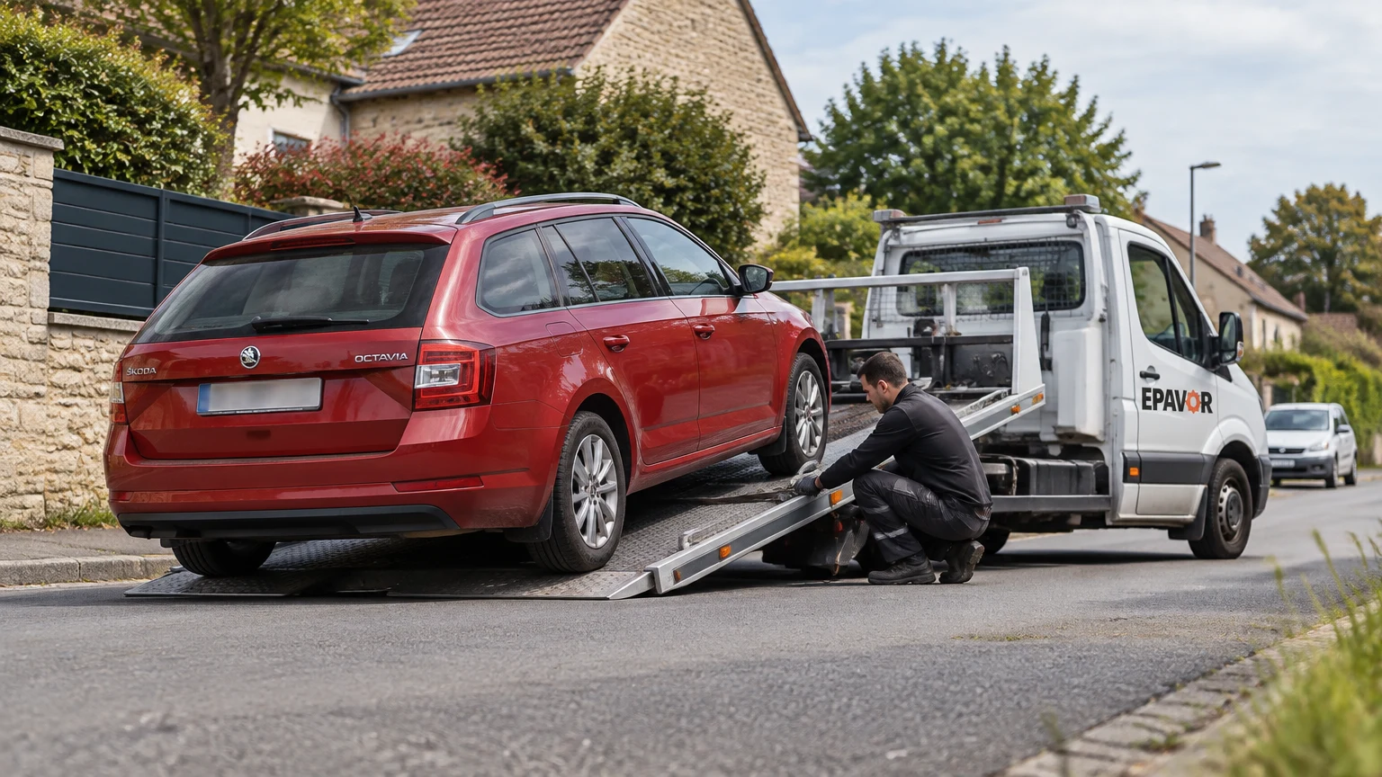 Illustration d’un enlèvement d’épave à Orgerus avec une dépanneuse — service d’épaviste.