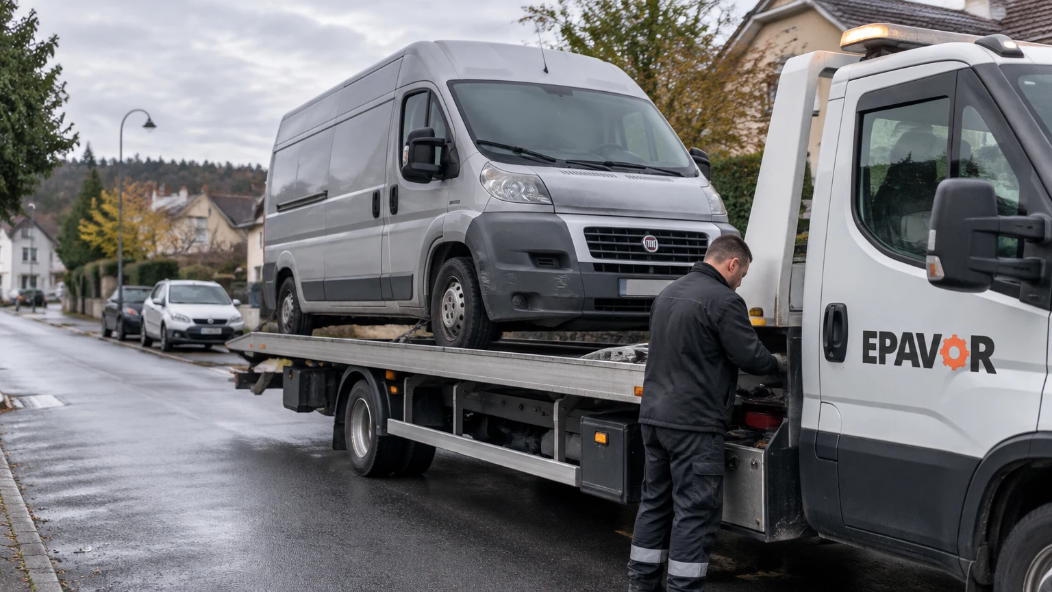 Illustration d’un enlèvement d’épave à Orgeval avec une dépanneuse — service d’épaviste.