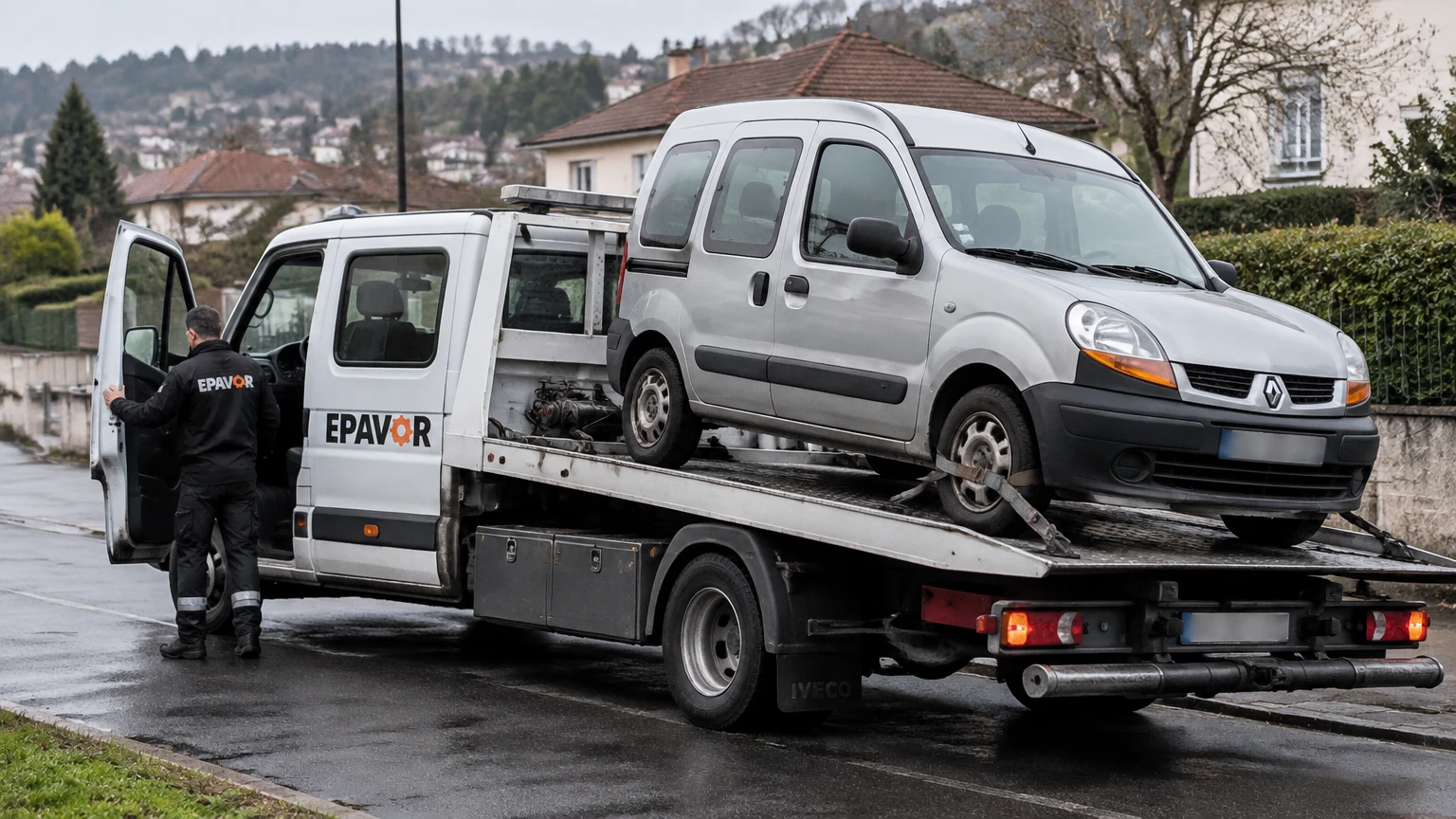Illustration d’un enlèvement d’épave à Orthez avec une dépanneuse — service d’épaviste.