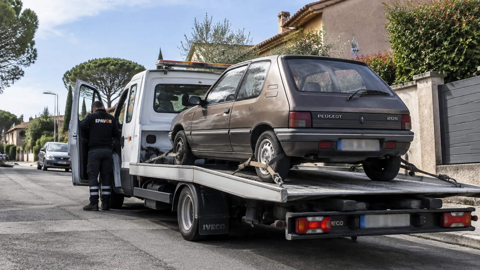 Illustration d’un enlèvement d’épave à Pibrac avec une dépanneuse — service d’épaviste.