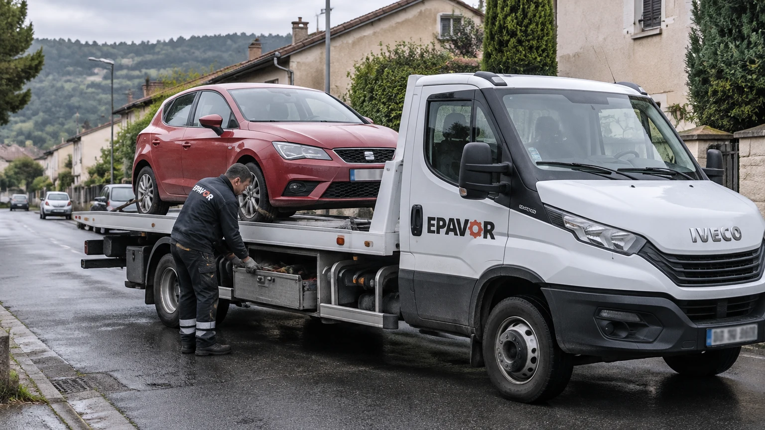 Illustration d’un enlèvement d’épave à Pont-de-Larn avec une dépanneuse — service d’épaviste.