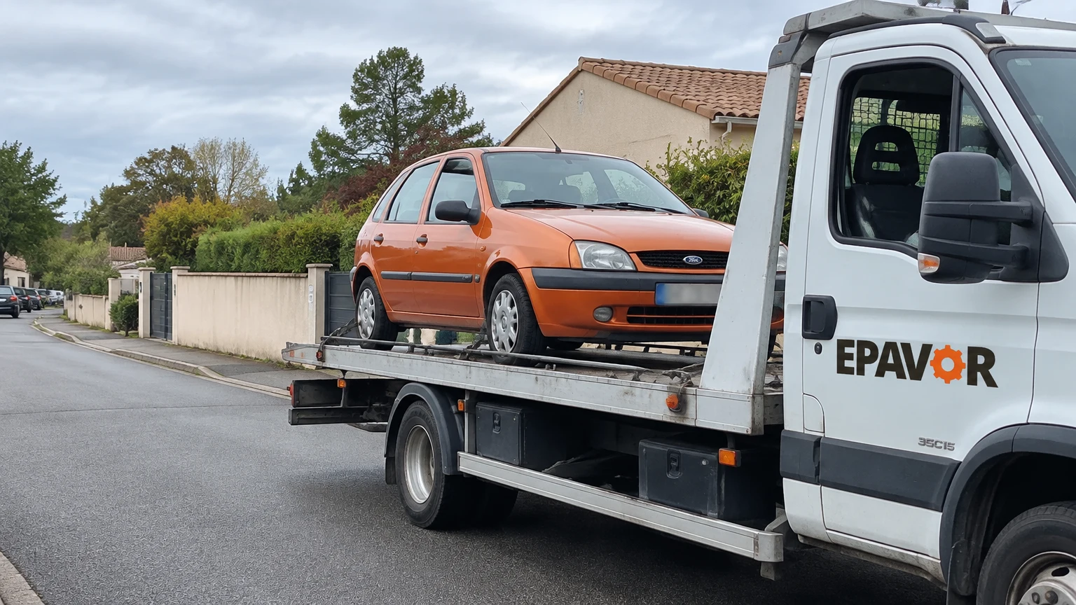 Illustration d’un enlèvement d’épave à Pugnac avec une dépanneuse — service d’épaviste.