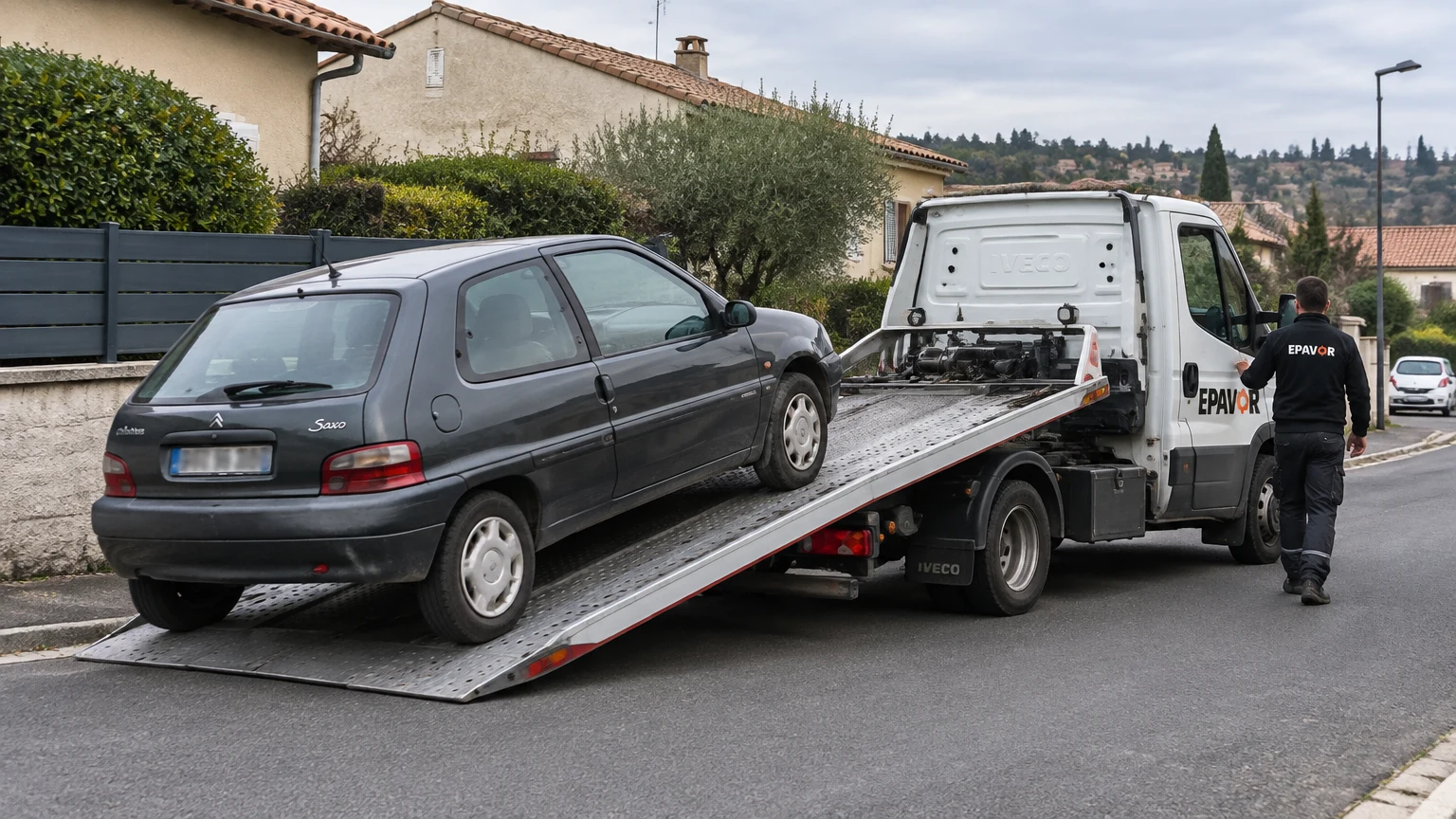 Illustration d’un enlèvement d’épave à Pujols avec une dépanneuse — service d’épaviste.