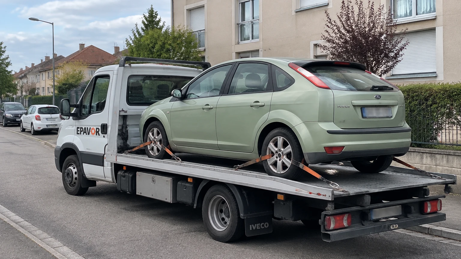 Illustration d’un enlèvement d’épave à Pulversheim avec une dépanneuse — service d’épaviste.