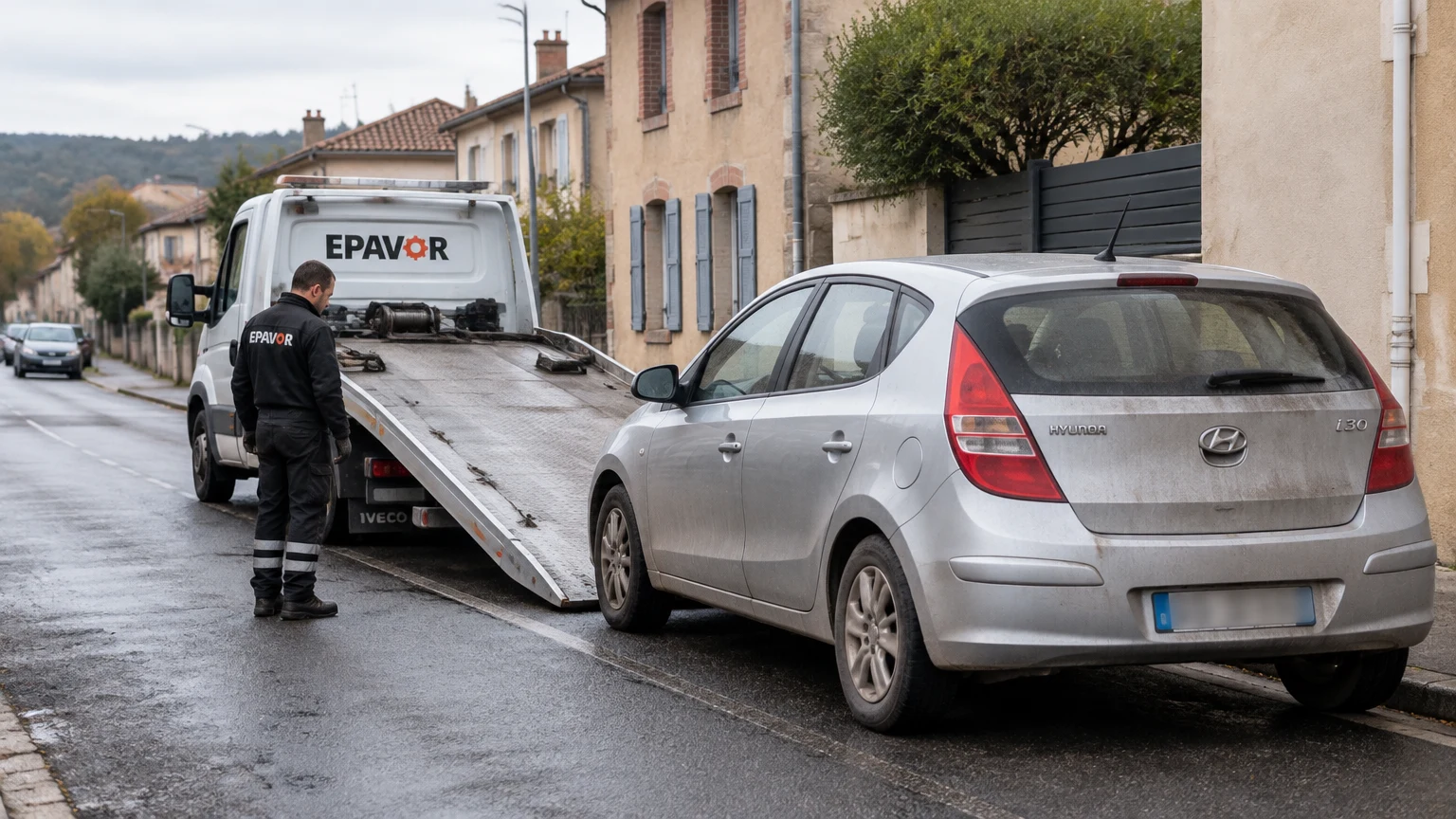 Illustration d’un enlèvement d’épave à Puylaurens avec une dépanneuse — service d’épaviste.