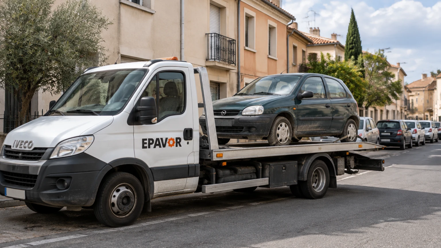Illustration d’un enlèvement d’épave à Rivesaltes avec une dépanneuse — service d’épaviste.