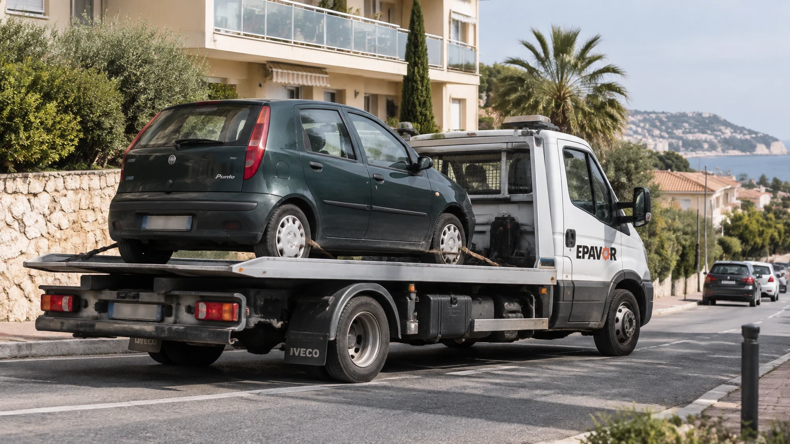 Illustration d’un enlèvement d’épave à Roquebrune-Cap-Martin avec une dépanneuse — service d’épaviste.