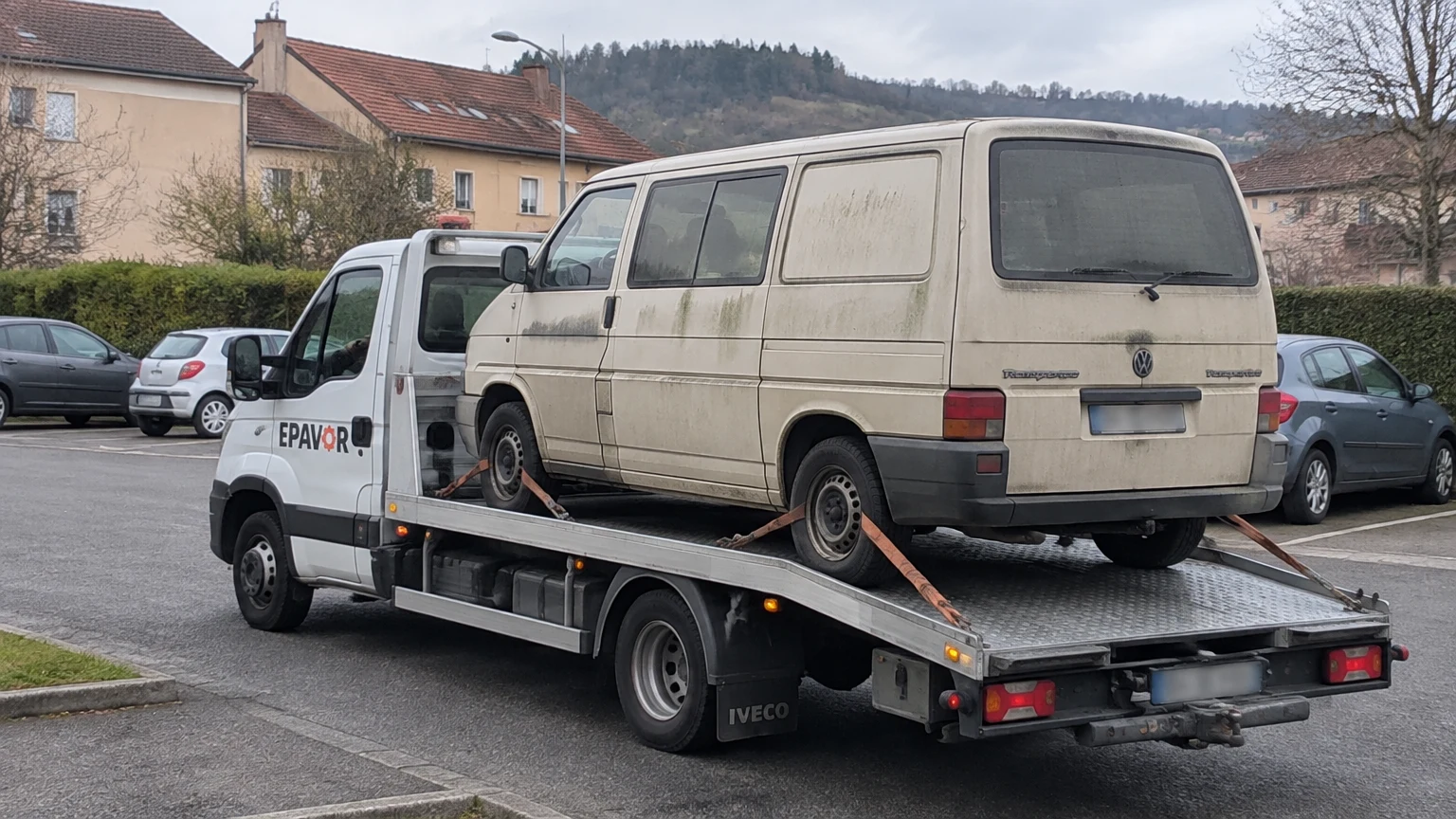 Illustration d’un enlèvement d’épave à Saint-Céré avec une dépanneuse — service d’épaviste.