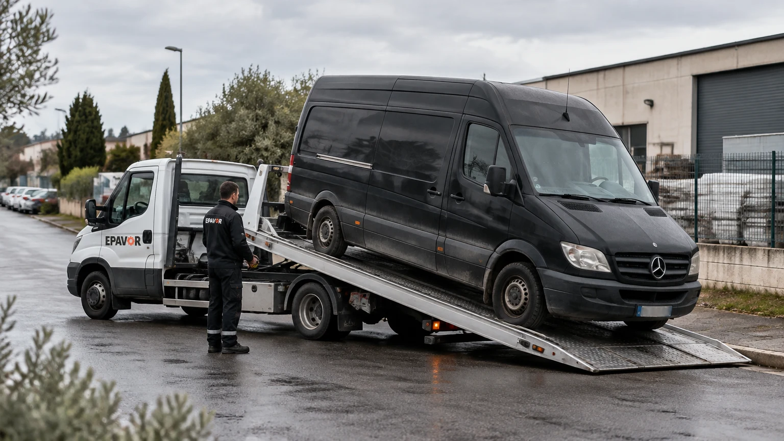 Illustration d’un enlèvement d’épave à Saint-Drézéry avec une dépanneuse — service d’épaviste.