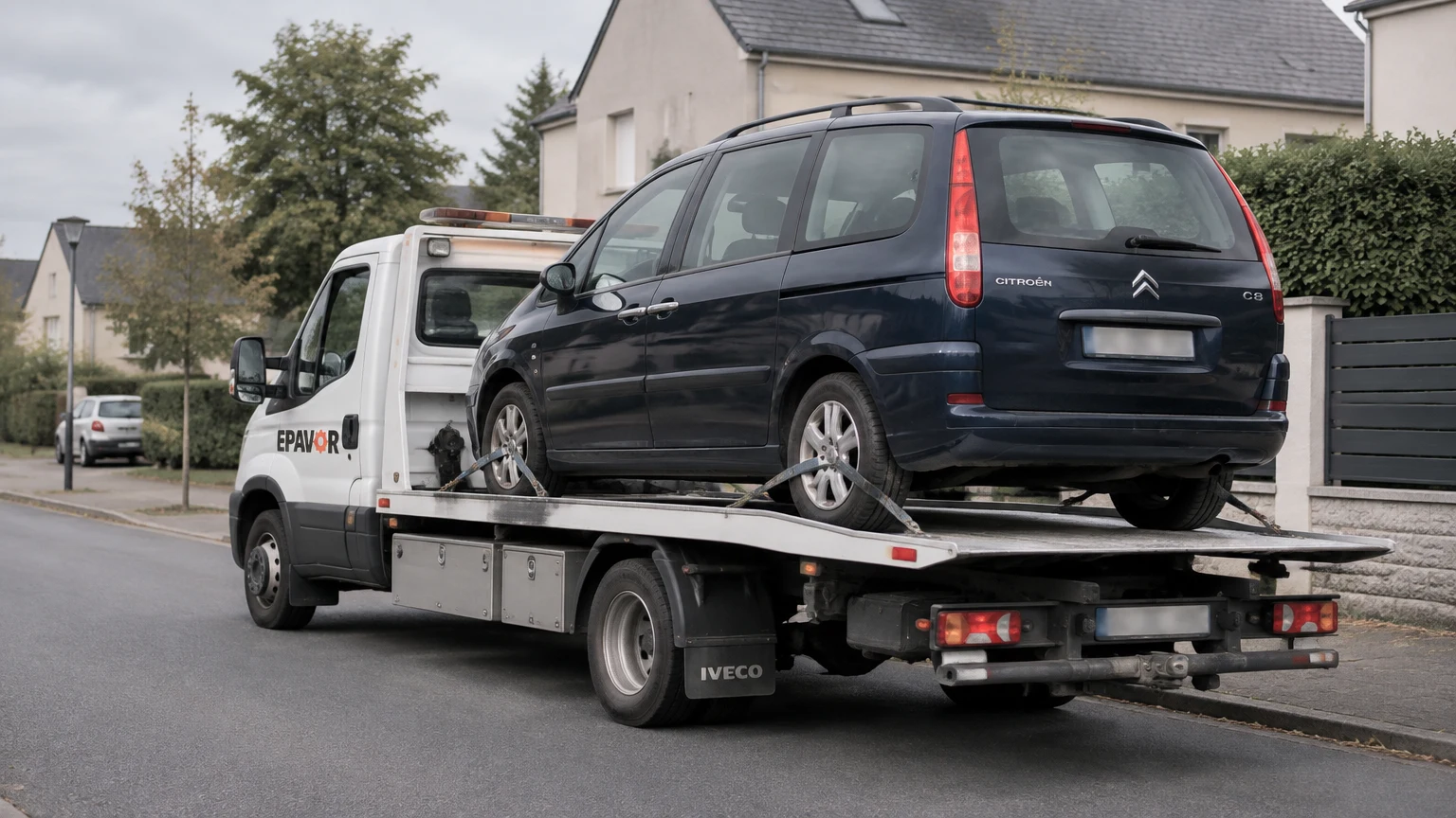 Illustration d’un enlèvement d’épave à Saint-Grégoire avec une dépanneuse — service d’épaviste.