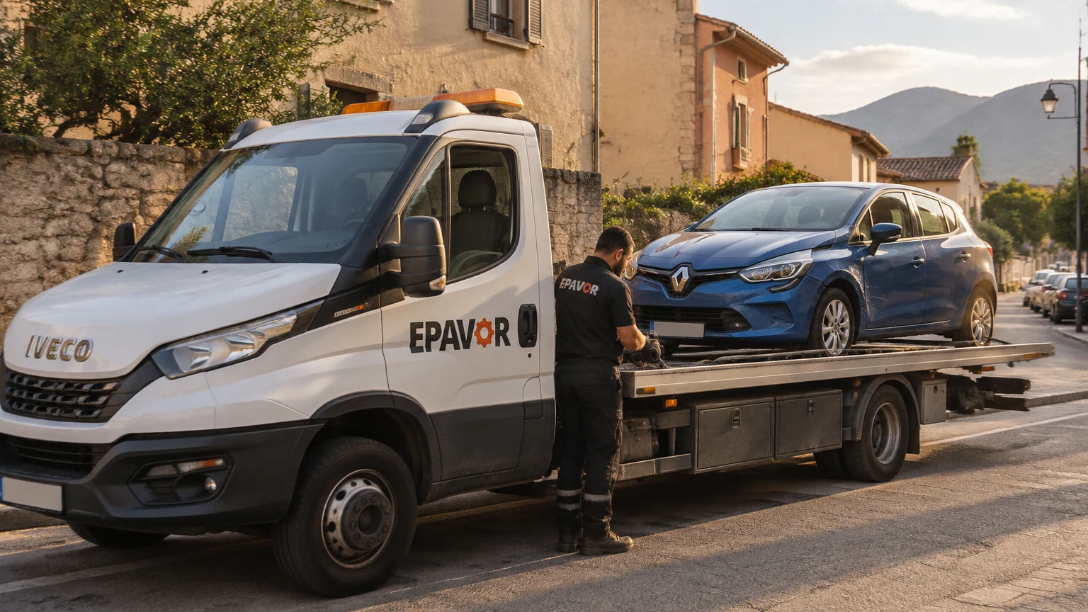 Illustration d’un enlèvement d’épave à Saint-Jean-Pla-de-Corts avec une dépanneuse — service d’épaviste.