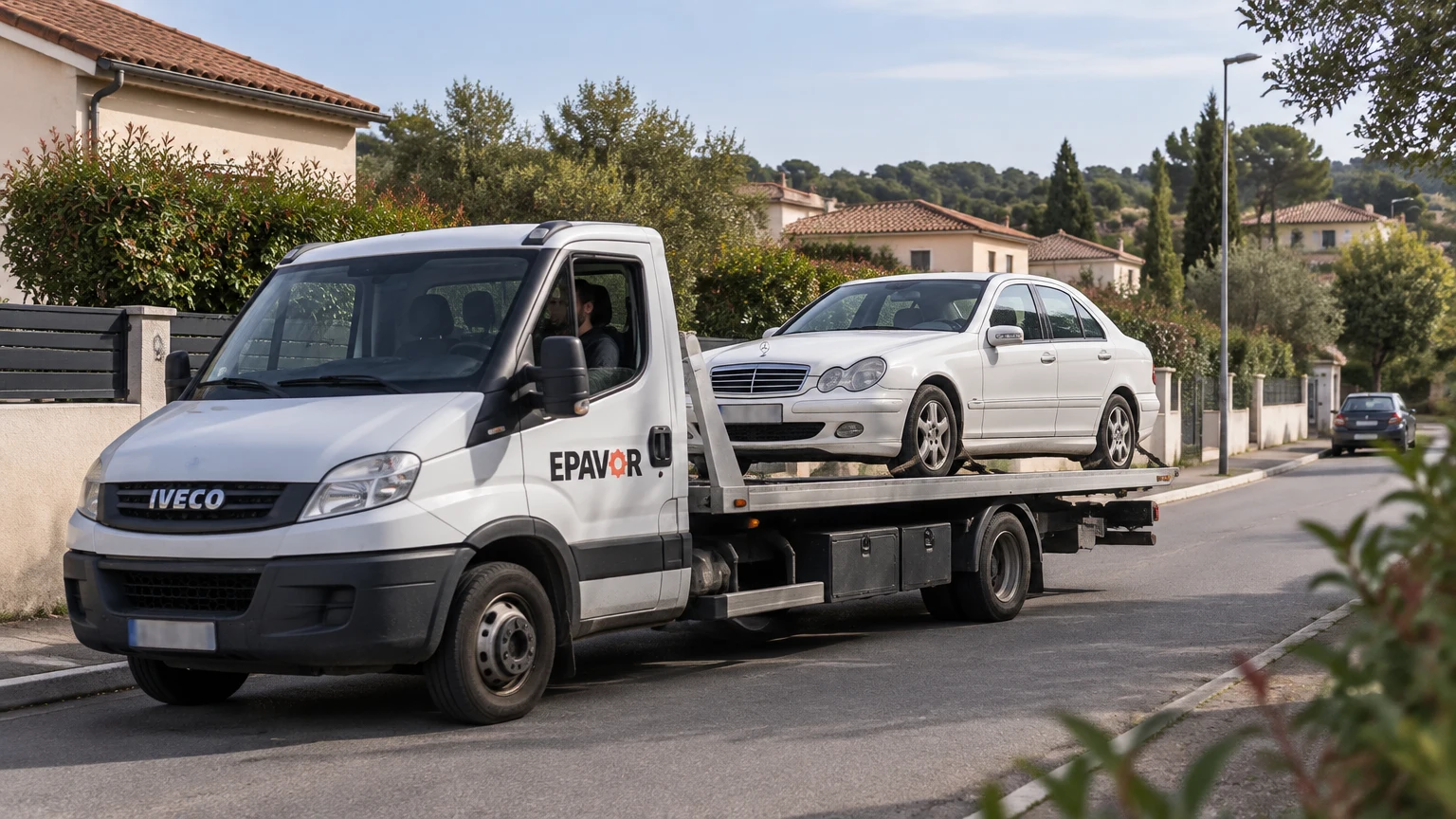Illustration d’un enlèvement d’épave à Saint-Loup-Cammas avec une dépanneuse — service d’épaviste.