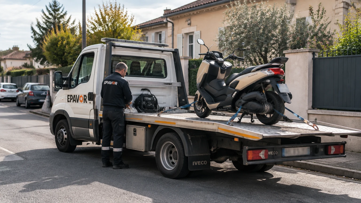 Illustration d’un enlèvement d’épave à Saint-Médard-de-Guizières avec une dépanneuse — service d’épaviste.