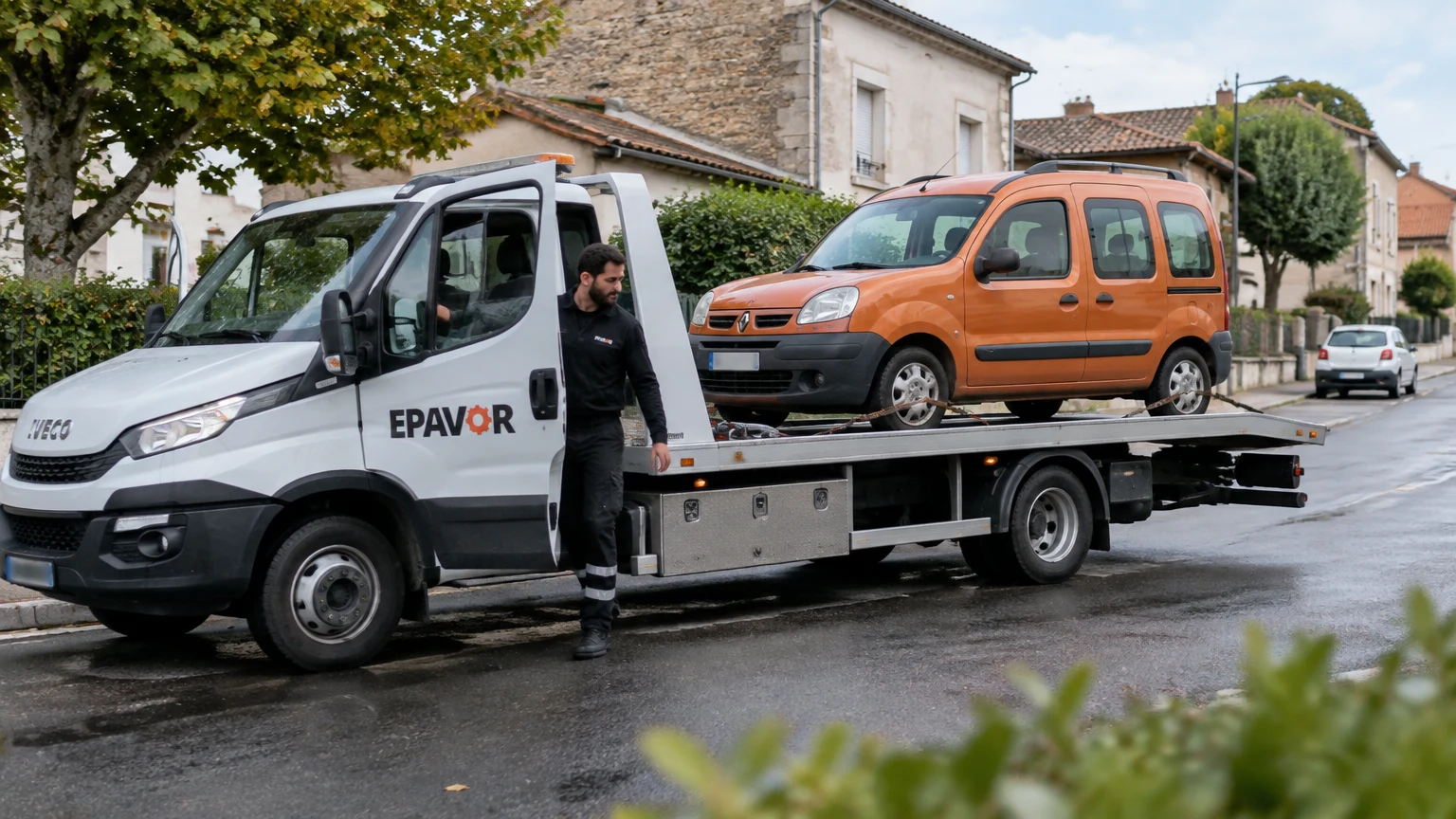 Illustration d’un enlèvement d’épave à Saint-Sever avec une dépanneuse — service d’épaviste.