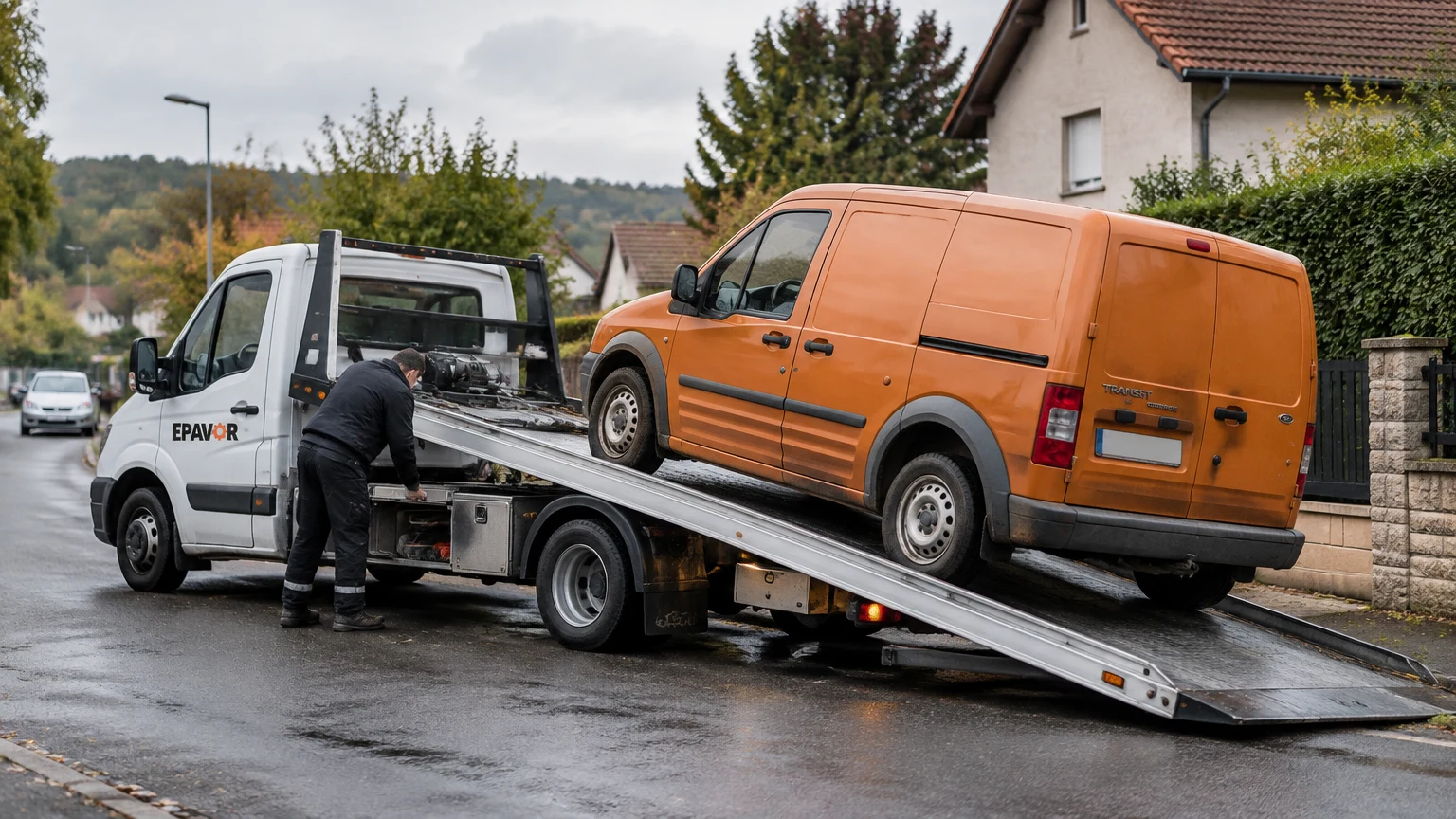 Illustration d’un enlèvement d’épave à Saône avec une dépanneuse — service d’épaviste.