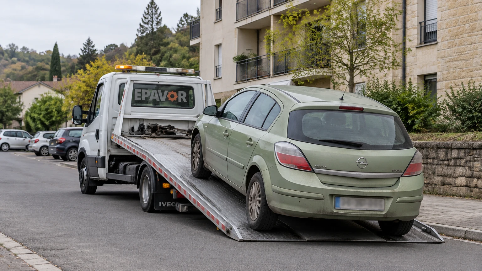 Illustration d’un enlèvement d’épave à Sarlat-la-Canéda avec une dépanneuse — service d’épaviste.