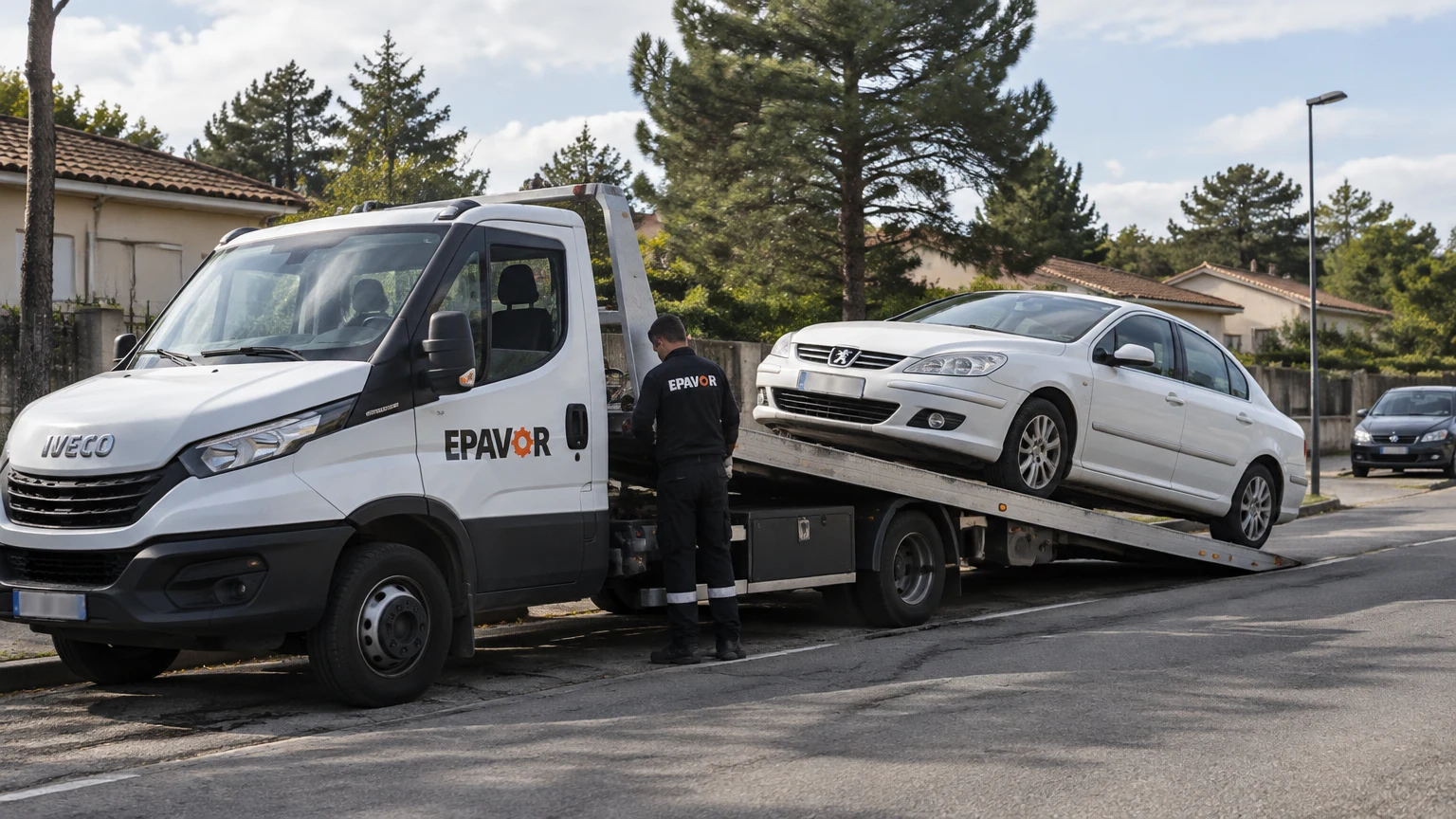 Illustration d’un enlèvement d’épave à Saucats avec une dépanneuse — service d’épaviste.