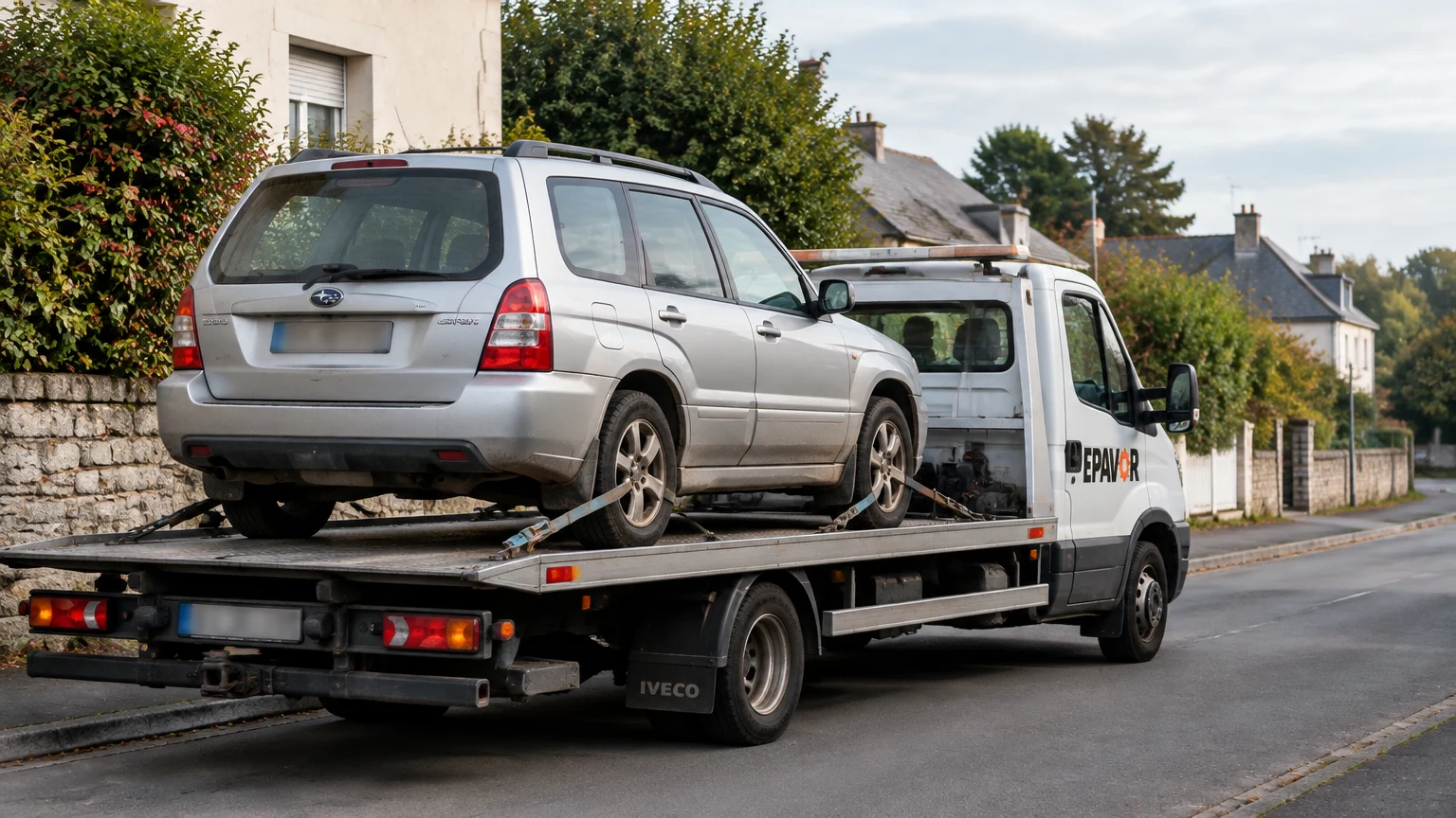 Illustration d’un enlèvement d’épave à Scaër avec une dépanneuse — service d’épaviste.