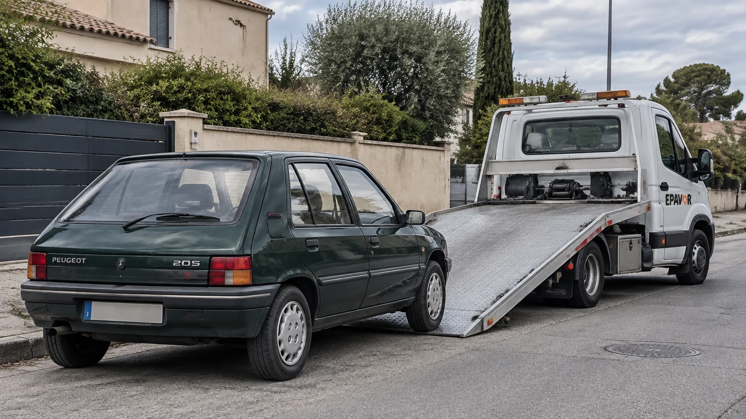 Illustration d’un enlèvement d’épave à Sénas avec une dépanneuse — service d’épaviste.