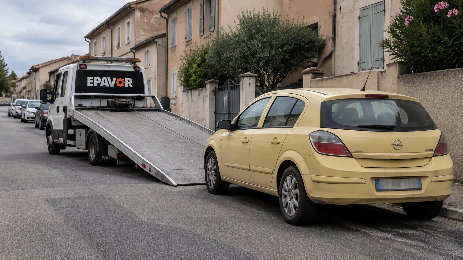 Illustration d’un enlèvement d’épave à Sigean avec une dépanneuse — service d’épaviste.