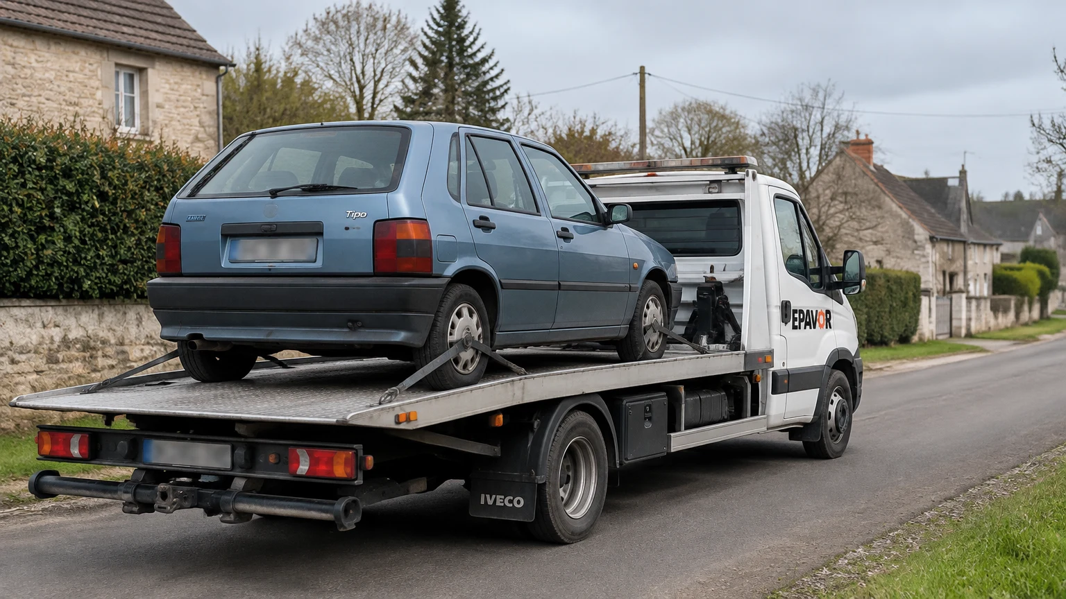 Illustration d’un enlèvement d’épave à Silly-en-Gouffern avec une dépanneuse — service d’épaviste.
