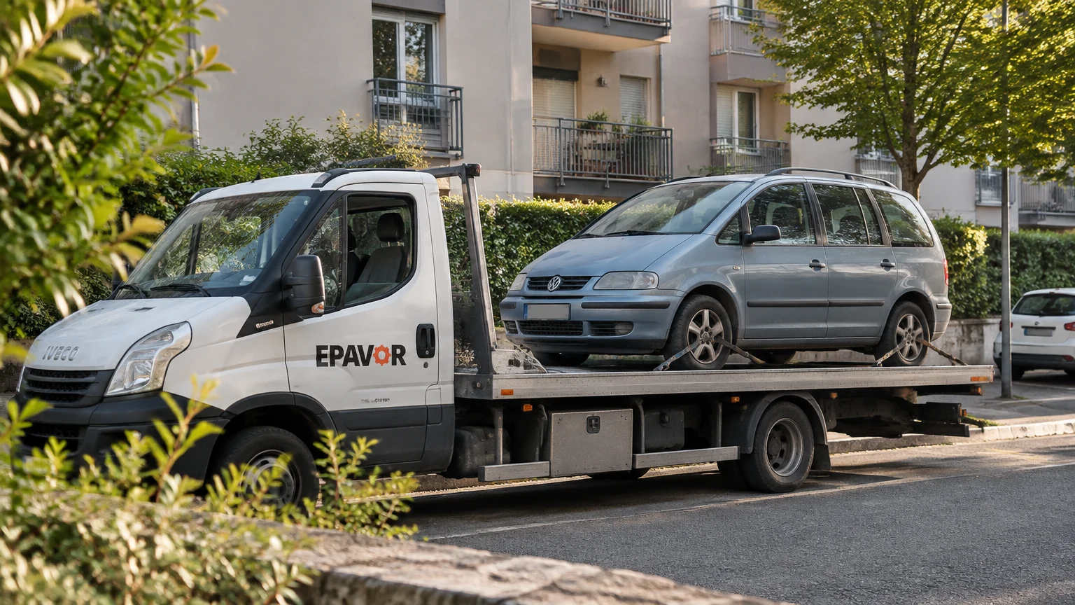 Illustration d’un enlèvement d’épave à Souillac avec une dépanneuse — service d’épaviste.