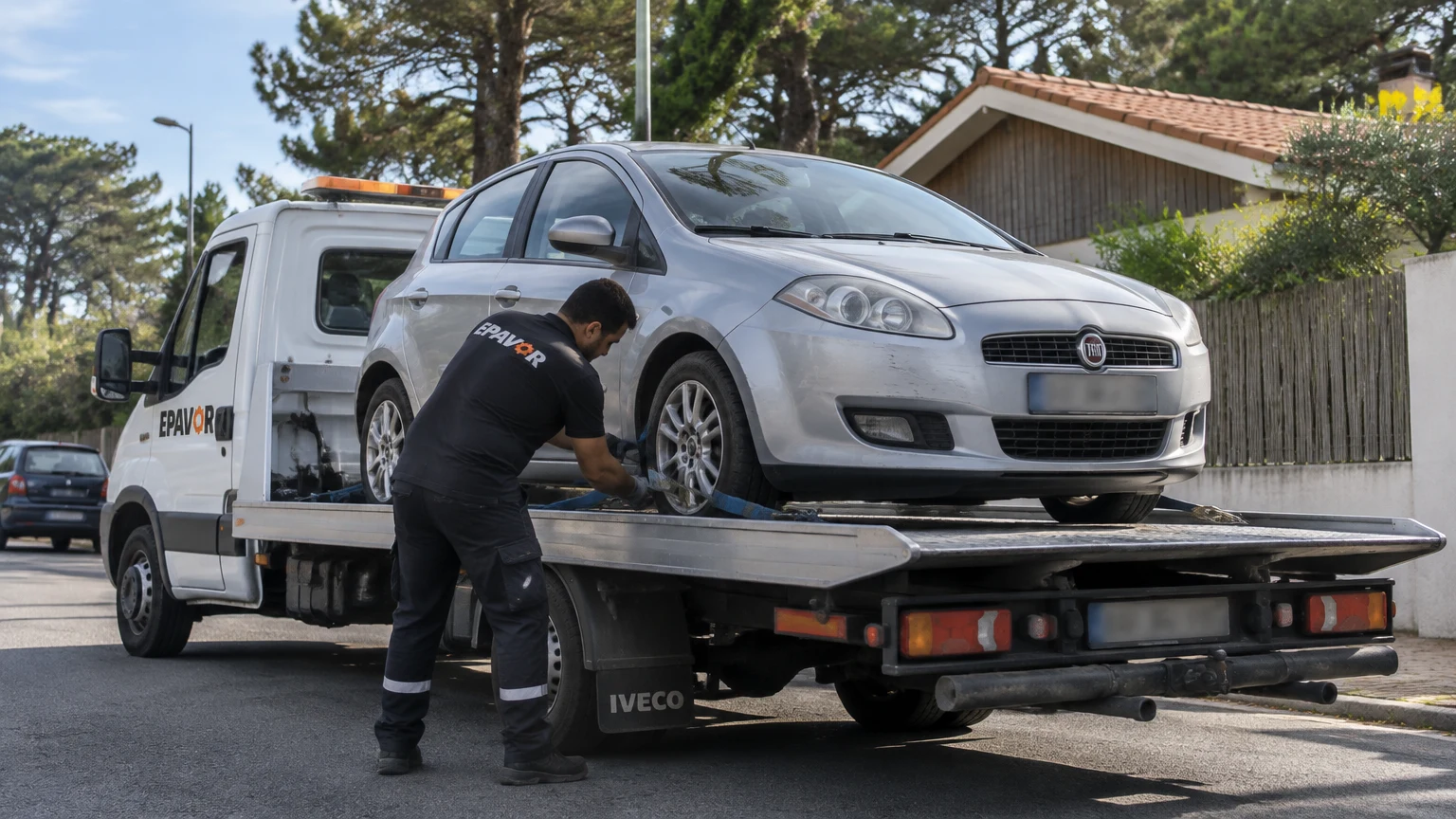Illustration d’un enlèvement d’épave à Soulac-sur-Mer avec une dépanneuse — service d’épaviste.