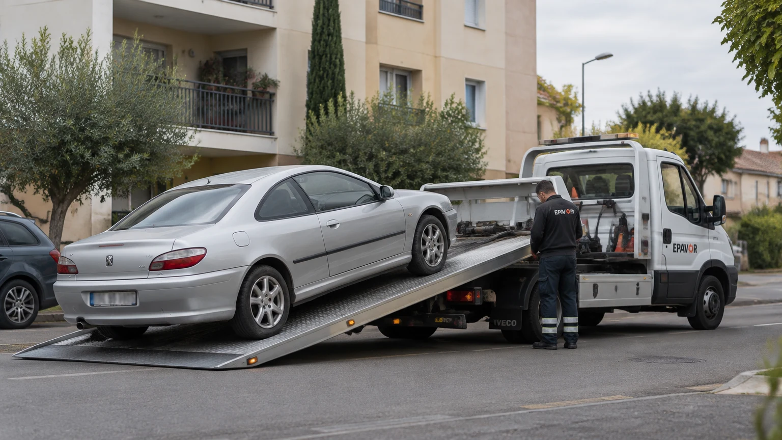 Illustration d’un enlèvement d’épave à Thézan-lès-Béziers avec une dépanneuse — service d’épaviste.