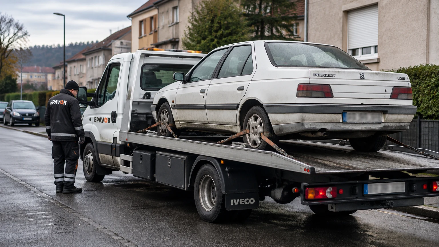 Illustration d’un enlèvement d’épave à Uckange avec une dépanneuse — service d’épaviste.