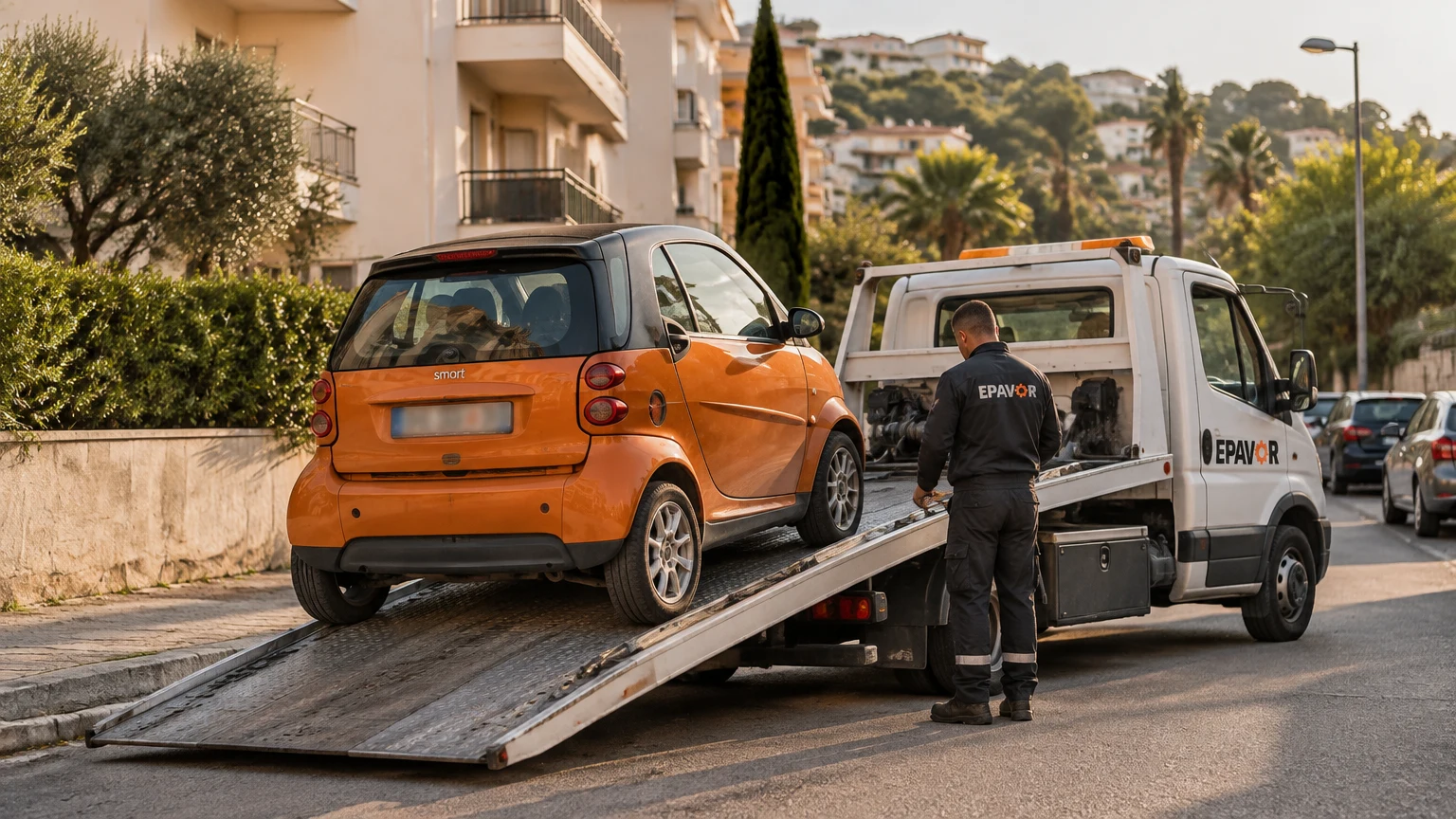 Illustration d’un enlèvement d’épave à Vallauris avec une dépanneuse — service d’épaviste.