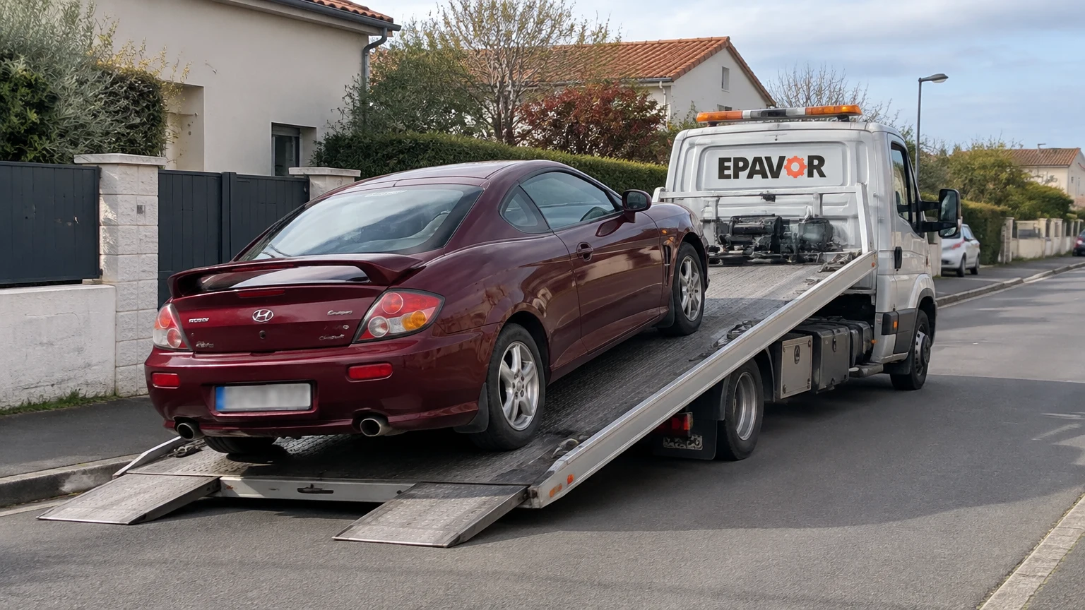 Illustration d’un enlèvement d’épave à Vallet avec une dépanneuse — service d’épaviste.