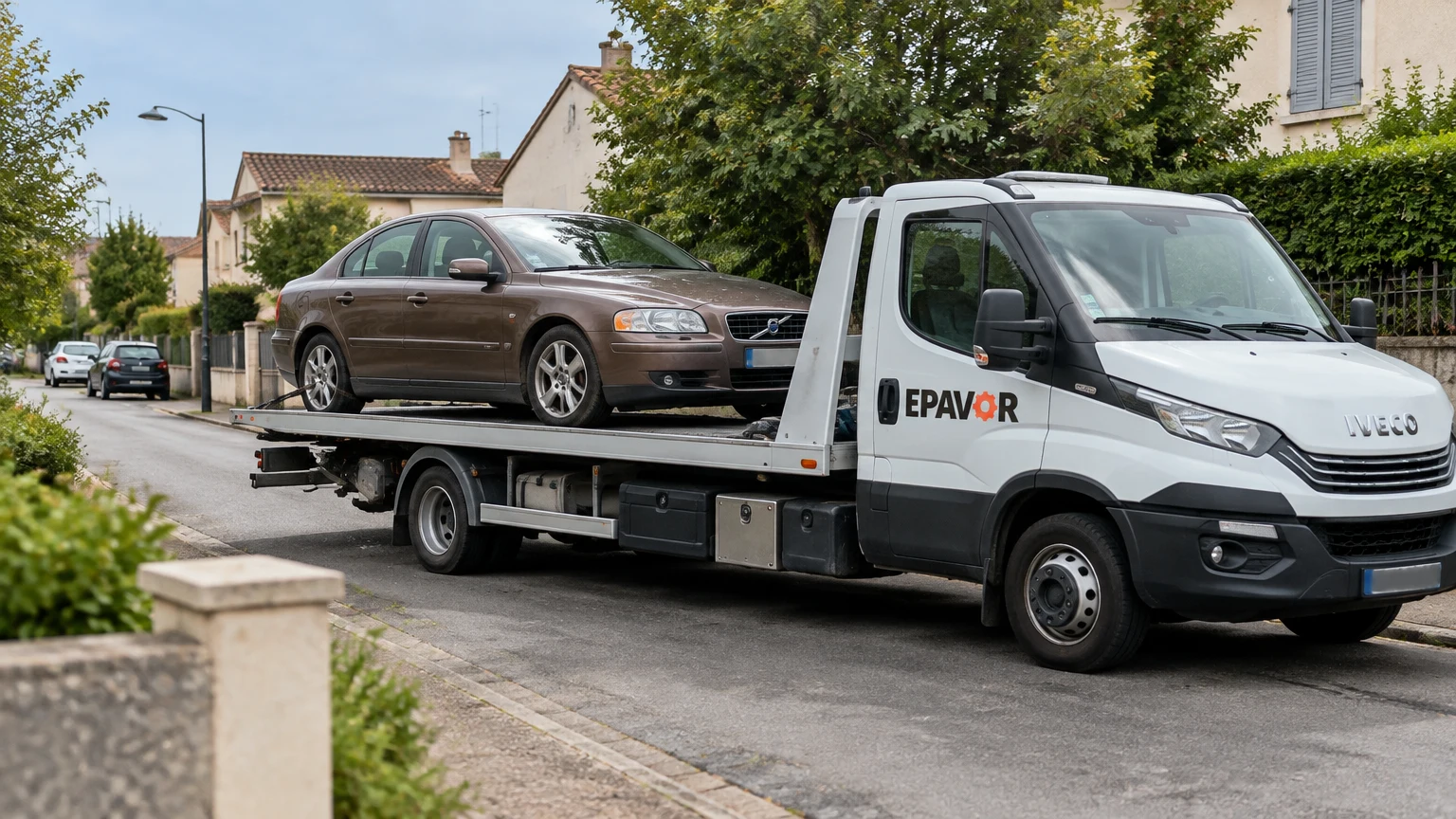 Illustration d’un enlèvement d’épave à Vayres avec une dépanneuse — service d’épaviste.