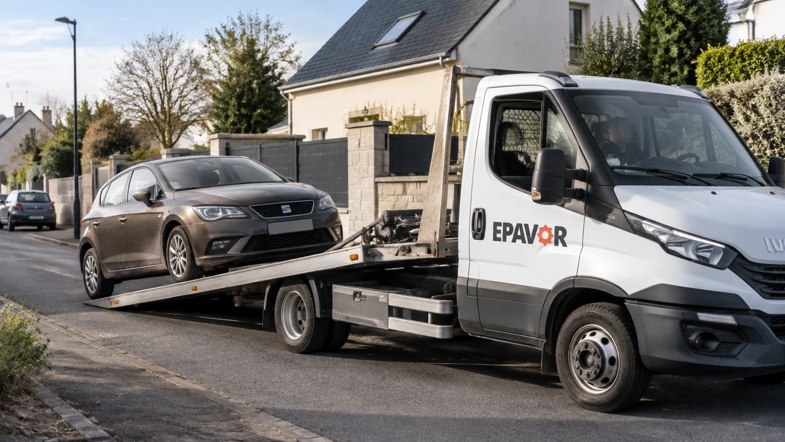 Illustration d’un enlèvement d’épave à Véretz avec une dépanneuse — service d’épaviste.