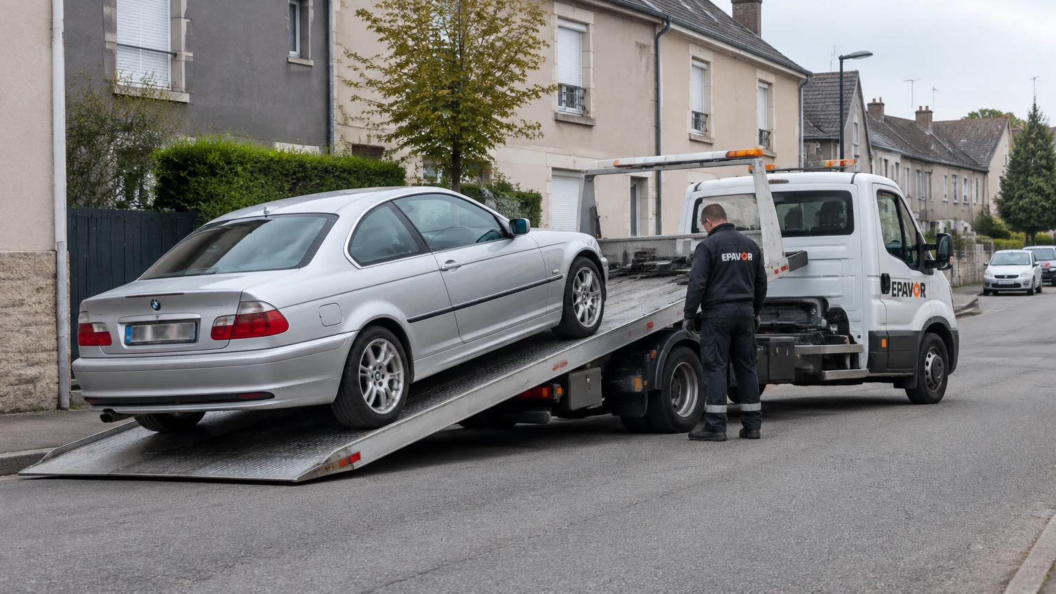 Illustration d’un enlèvement d’épave à Vibraye avec une dépanneuse — service d’épaviste.