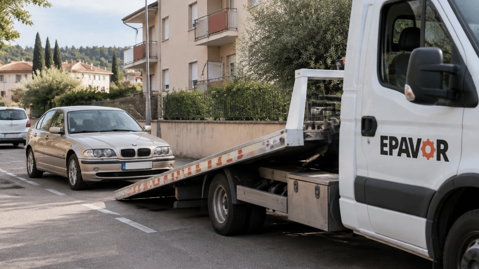 Illustration d’un enlèvement d’épave à Viviers avec une dépanneuse — service d’épaviste.