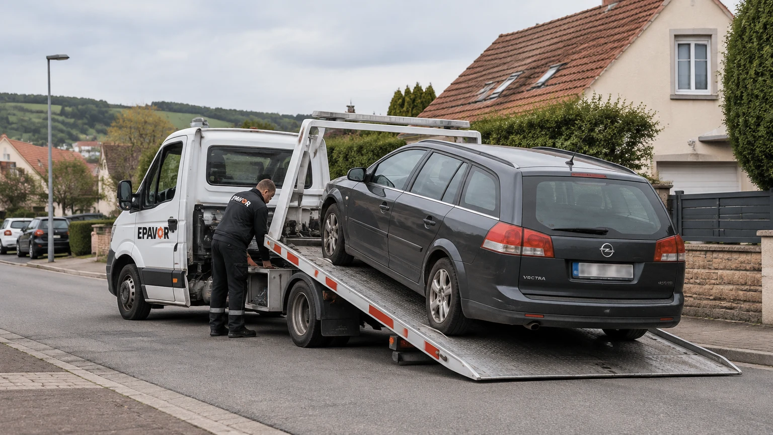 Illustration d’un enlèvement d’épave à Wimille avec une dépanneuse — service d’épaviste.