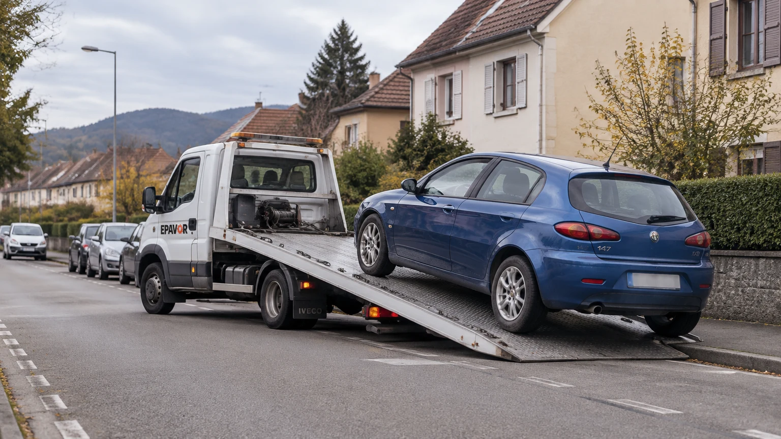 Illustration d’un enlèvement d’épave à Wintzenheim avec une dépanneuse — service d’épaviste.