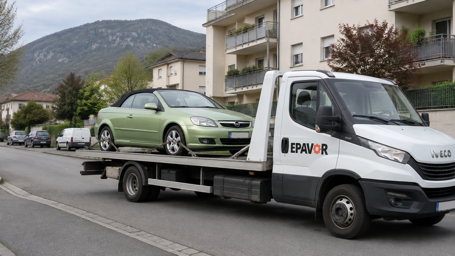 Illustration d’un enlèvement d’épave à Yenne avec une dépanneuse — service d’épaviste.